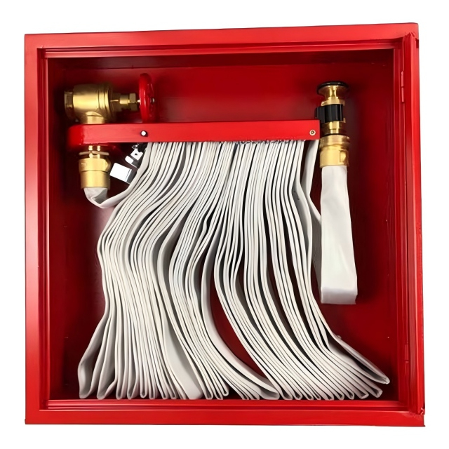 1.5/2.5 Inch 30M Canvas Fire Hose Rack with Hydrant Valve Brass Plastic Nozzle