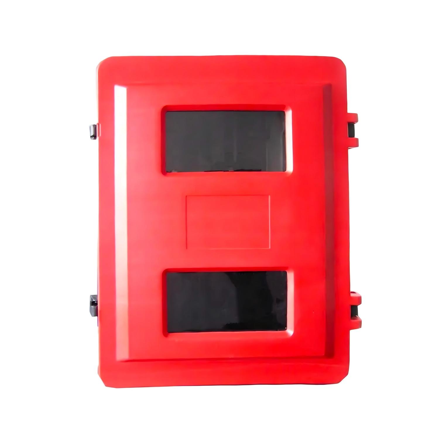 Red plastic cabinet fire extinguisher box for double fire extinguisher, size 715x540x270mm